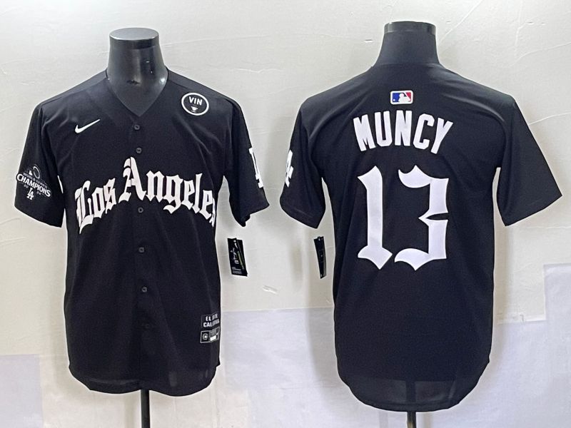 Men 2025 Los Angeles Dodgers #13 Muncy Black Five generations Joint Name Nike MLB Jersey style 4